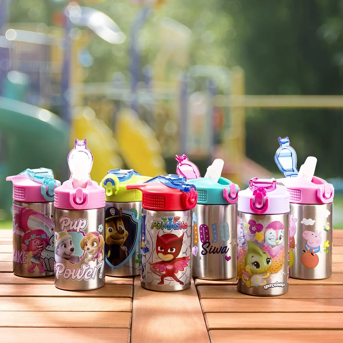 Zak Designs Paw Patrol Skye Stainless Steel Water Bottle 450ml (15.5 oz) | Leak-Proof Straw Spout for Kids - view 2