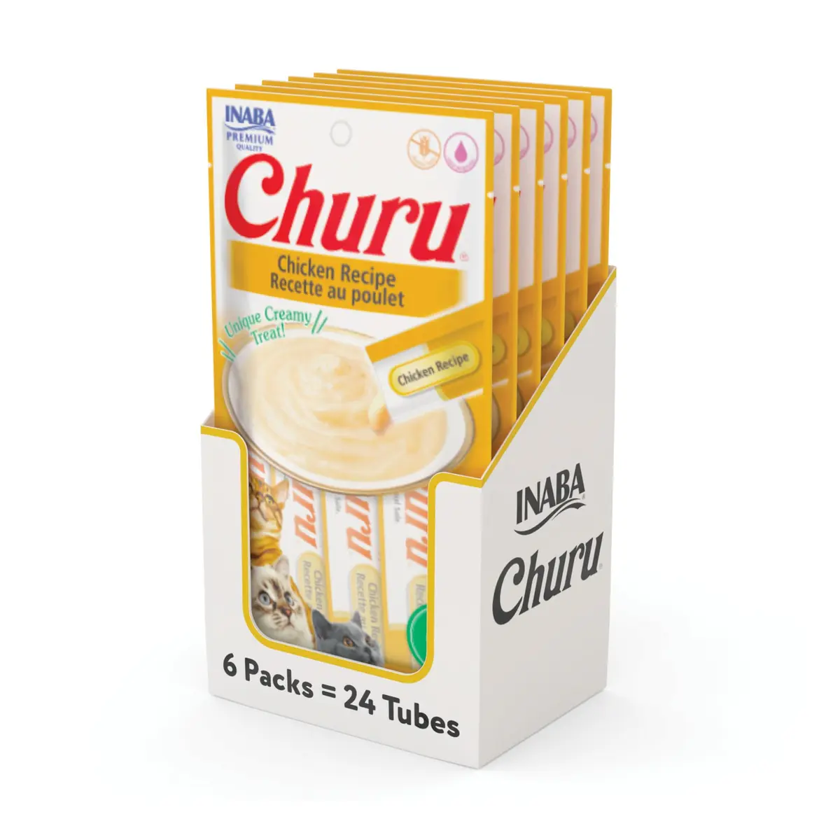 INABA Churu Lickable Creamy Purée Cat Treats Chicken Recipe 24 Tubes (12 oz Total) | High Moisture, Low Calorie Cat Snack - main product image