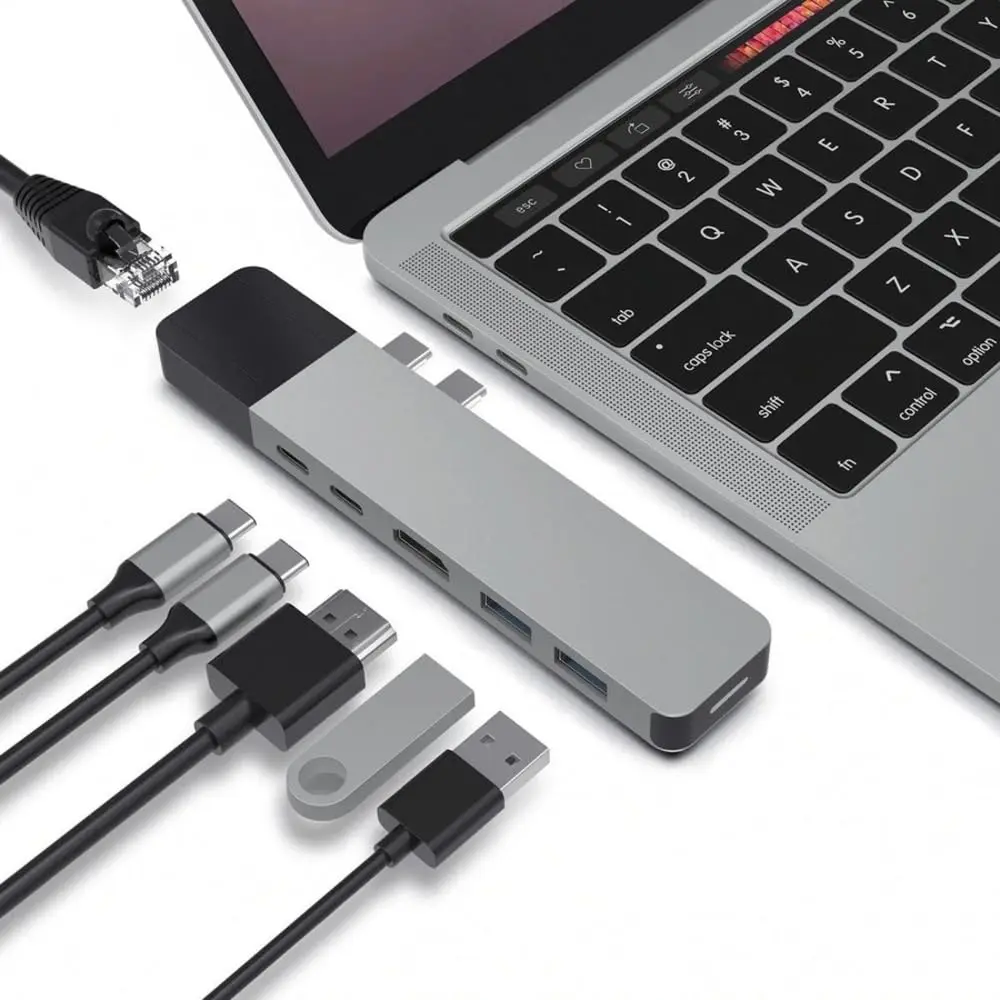 HyperDrive USB C Hub, NET 6-in-2 for MacBook Pro Air, 40Gbps/100W PD, 4K HDMI, Ethernet, Space Gray - view 3