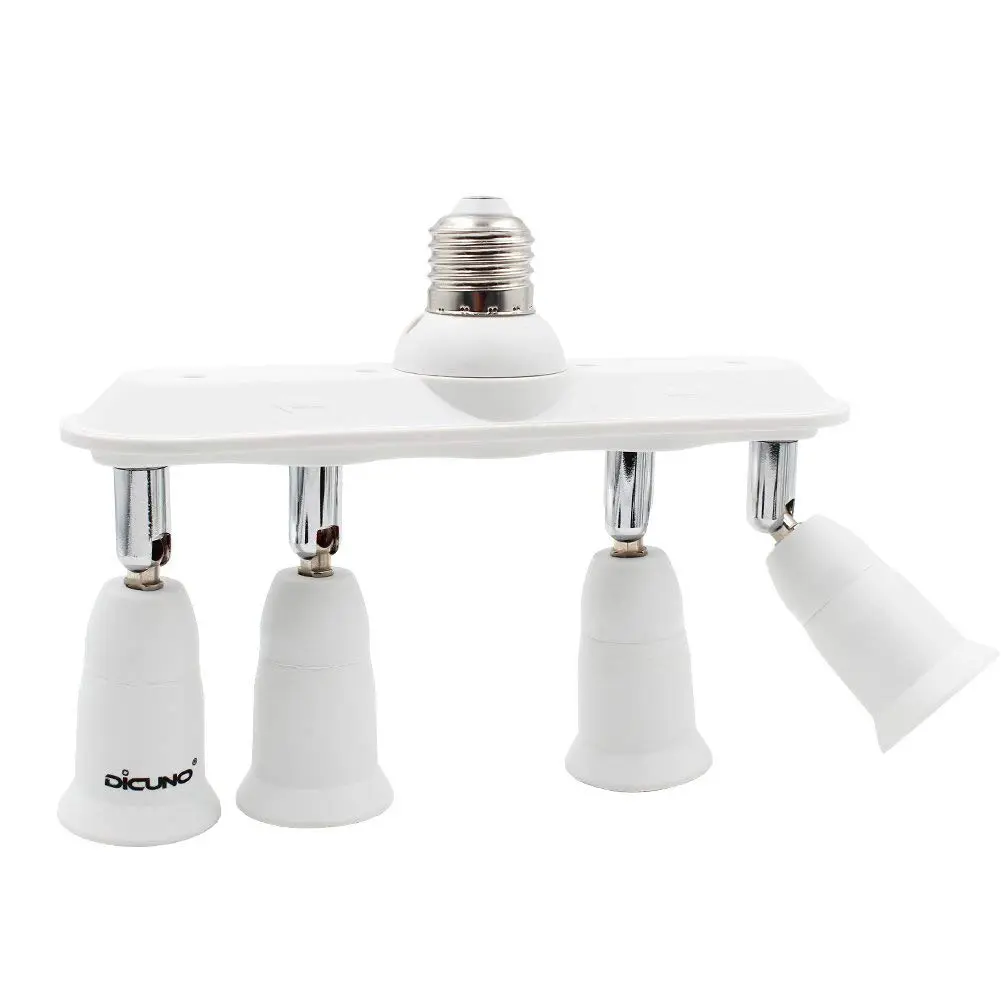 DiCUNO 4-Way E26 Light Socket Splitter Adapter, 240W Max, 100-240V | Adjustable Angle White - main product image