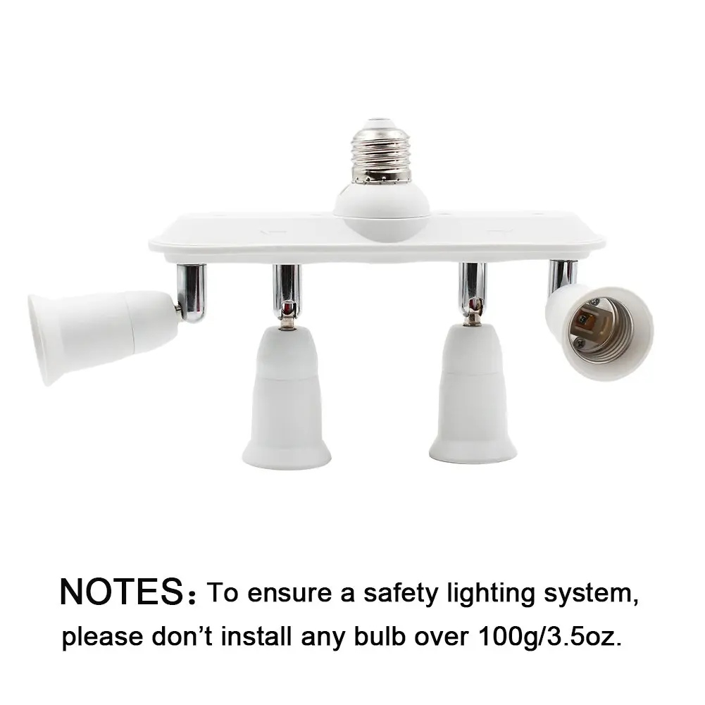 DiCUNO 4-Way E26 Light Socket Splitter Adapter, 240W Max, 100-240V | Adjustable Angle White - view 7