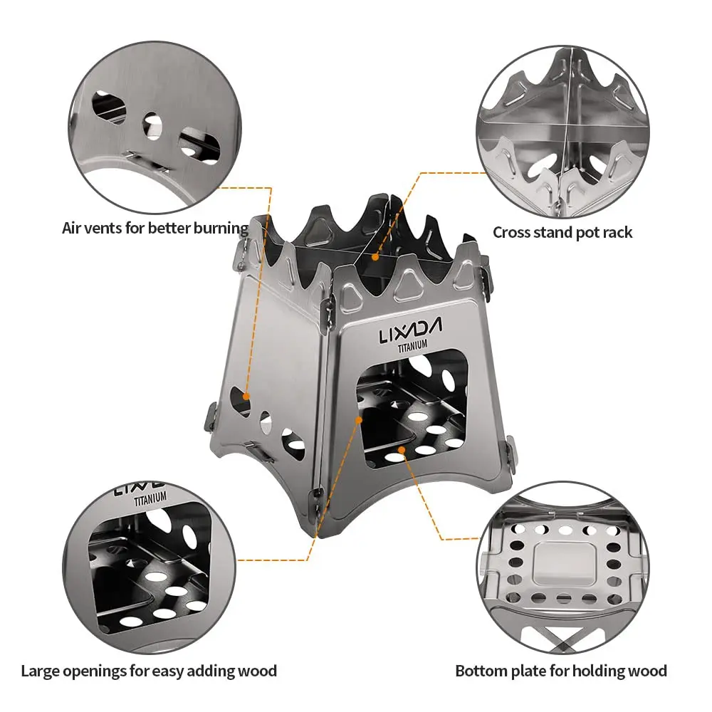 Lixada Titanium Wood Stove Ultralight Backpacking Stove Portable Folding Camping Stove 4.2in | Durable & Compact for Outdoor Cooking - view 6