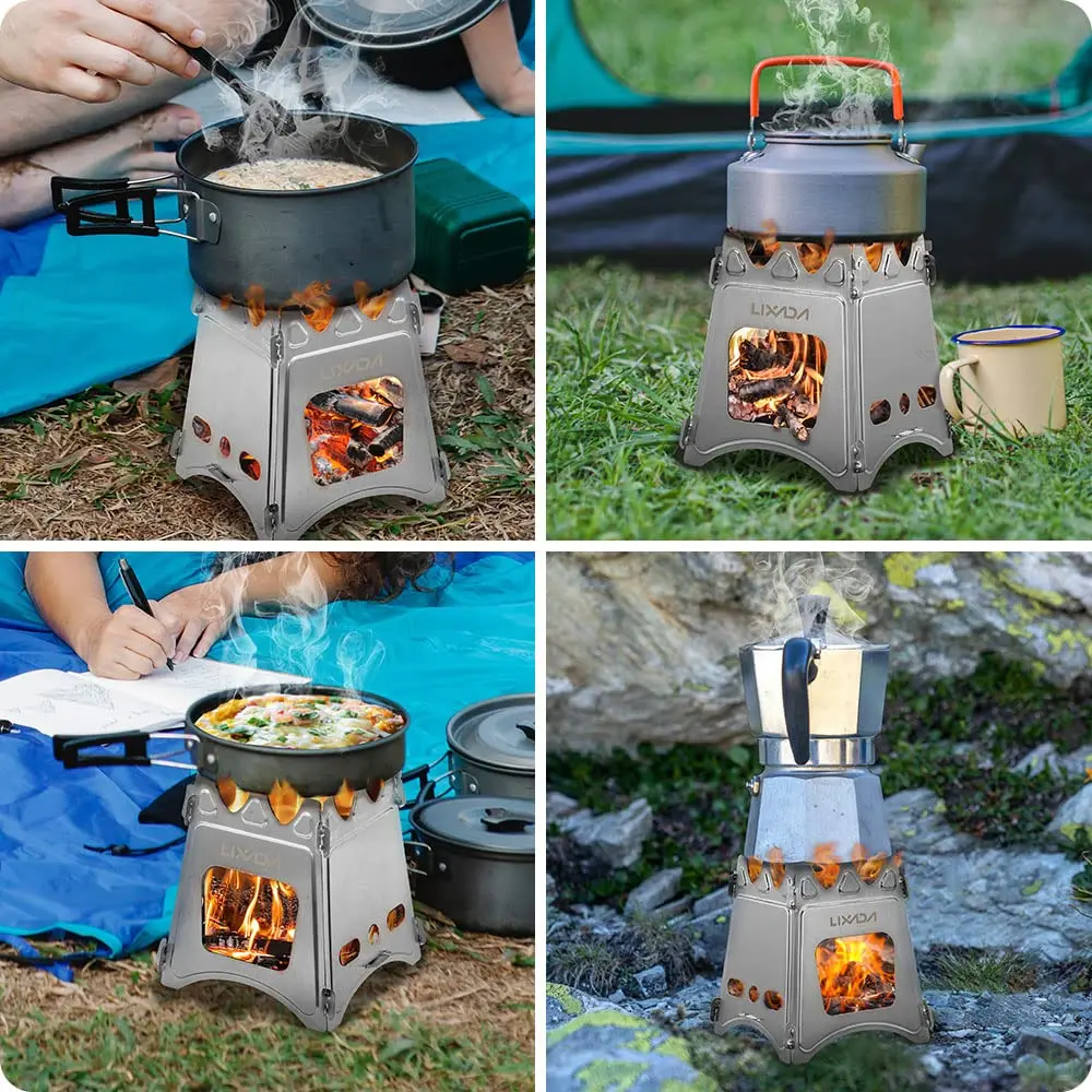 Lixada Titanium Wood Stove Ultralight Backpacking Stove Portable Folding Camping Stove 4.2in | Durable & Compact for Outdoor Cooking - view 4
