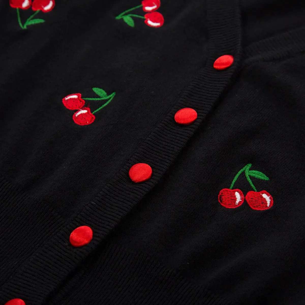 Belle Poque Women's 3/4 Sleeve V-Neck Cherry Embroidery Cropped Cardigan Sweater Coat Black L | Vintage Style & Cozy Comfort - view 5