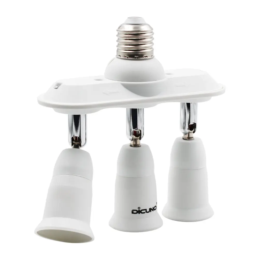 DiCUNO 3 Way E26 Light Socket Splitter Adapter, 180W Max, 100-240V | Adjustable Angle - main product image