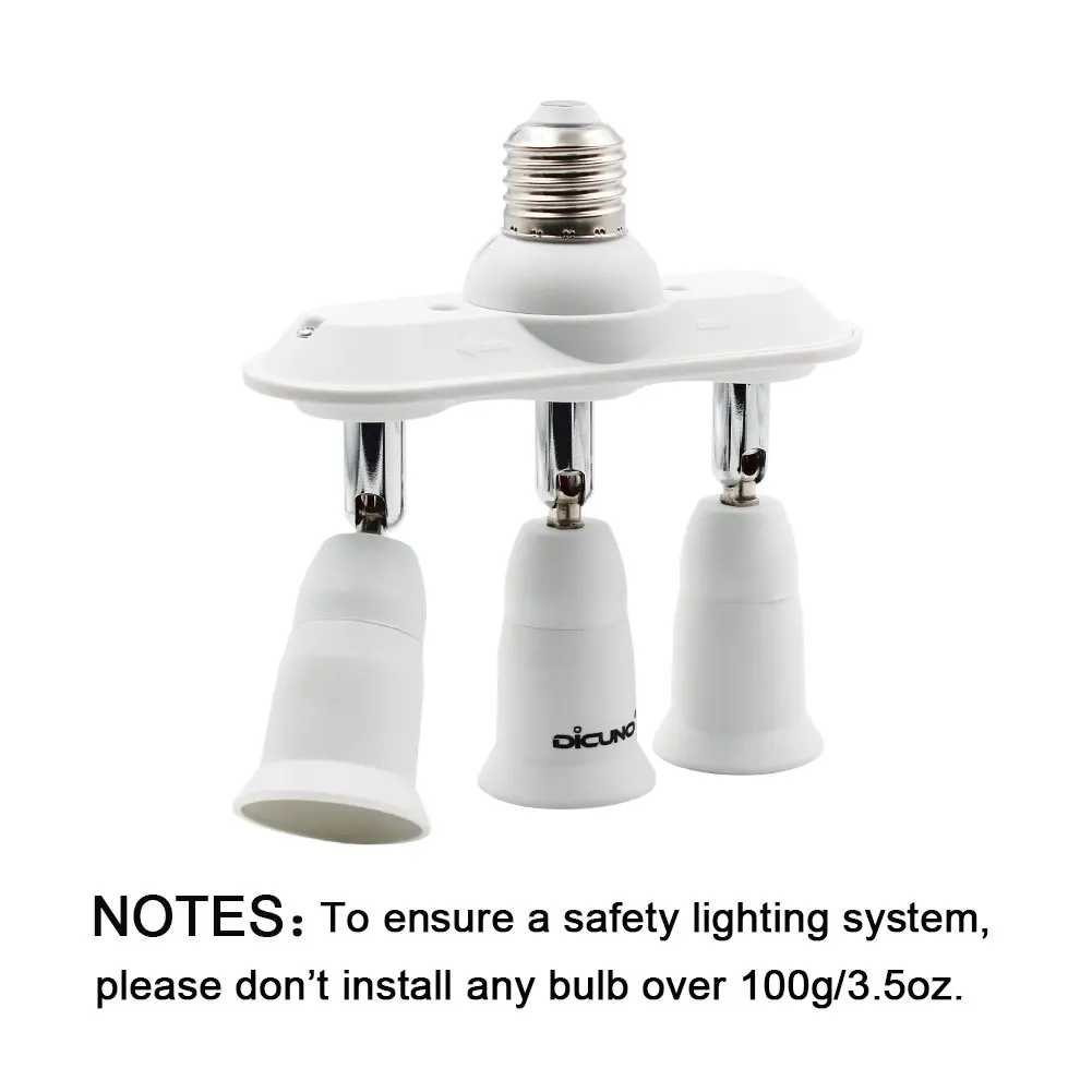 DiCUNO 3 Way E26 Light Socket Splitter Adapter, 180W Max, 100-240V | Adjustable Angle - view 7