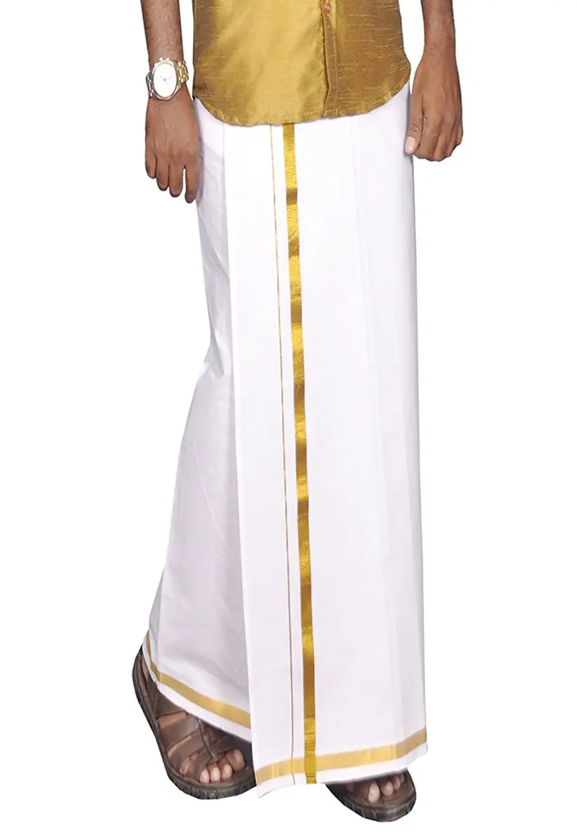 PRAKASAM COTTON Men's 2 METER White Solid Sleeveless Dhoti Relaxed Fit | Traditional South Asian Wear - main product image