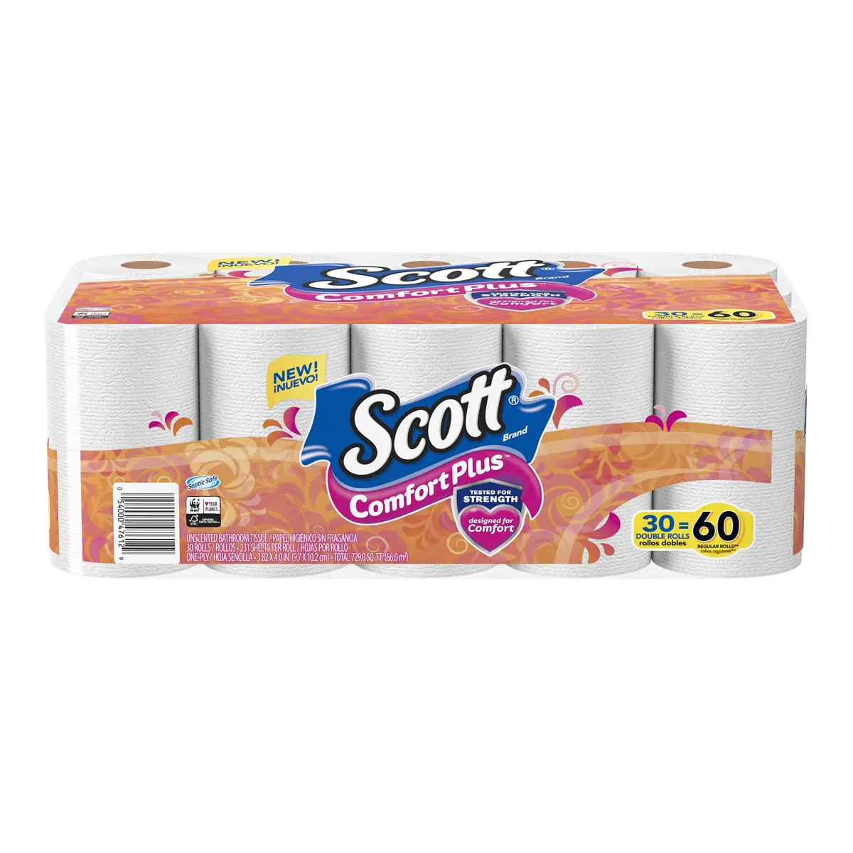 Scott ComfortPlus Toilet Paper Double Roll Bath Tissue, 30 Count | 231 Sheets Per Roll - main product image