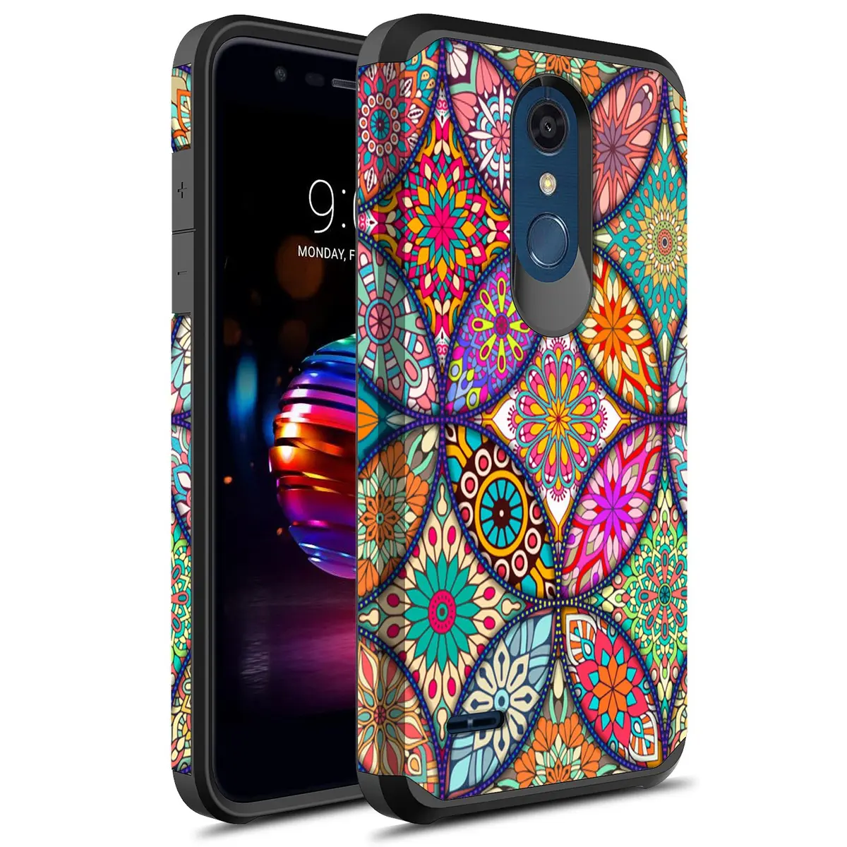 Rosebono Slim Hybrid Dual Layer Shockproof Armor Case for LG K30, K10 2018, Premier Pro LTE, Harmony 2, Phoenix Plus | Colorful Mandala - main product image