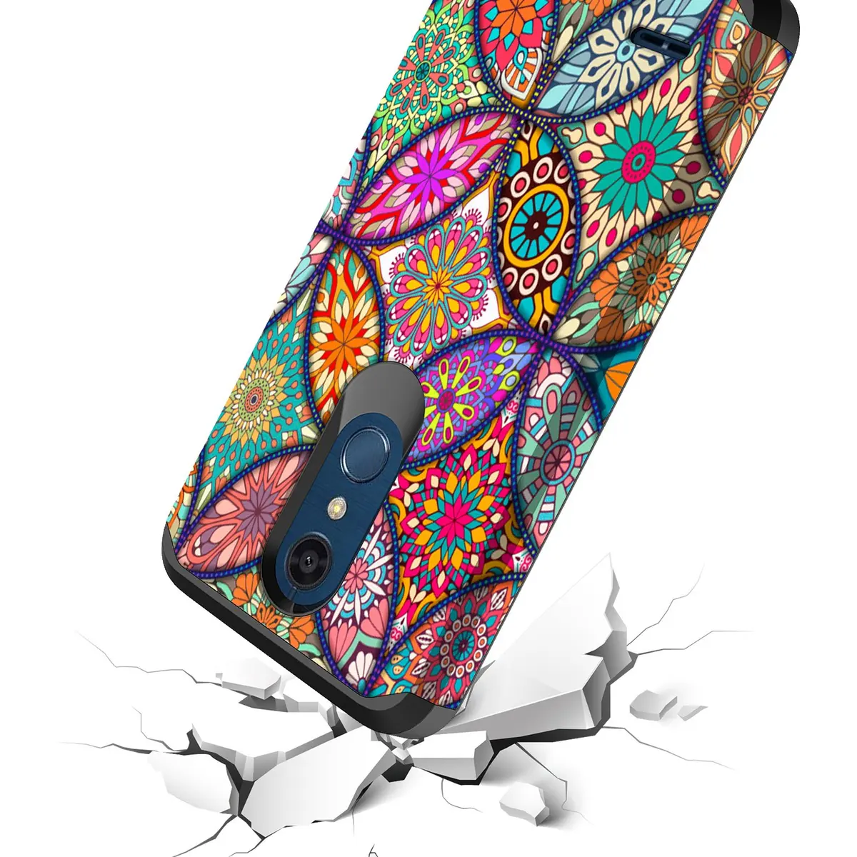 Rosebono Slim Hybrid Dual Layer Shockproof Armor Case for LG K30, K10 2018, Premier Pro LTE, Harmony 2, Phoenix Plus | Colorful Mandala - view 5