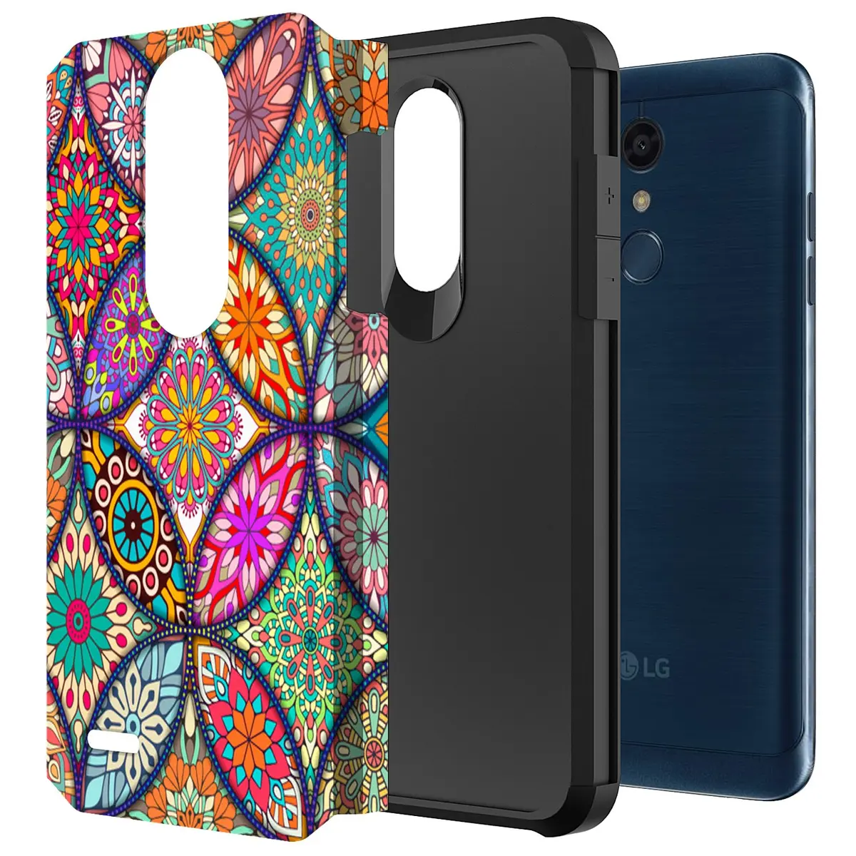 Rosebono Slim Hybrid Dual Layer Shockproof Armor Case for LG K30, K10 2018, Premier Pro LTE, Harmony 2, Phoenix Plus | Colorful Mandala - view 2