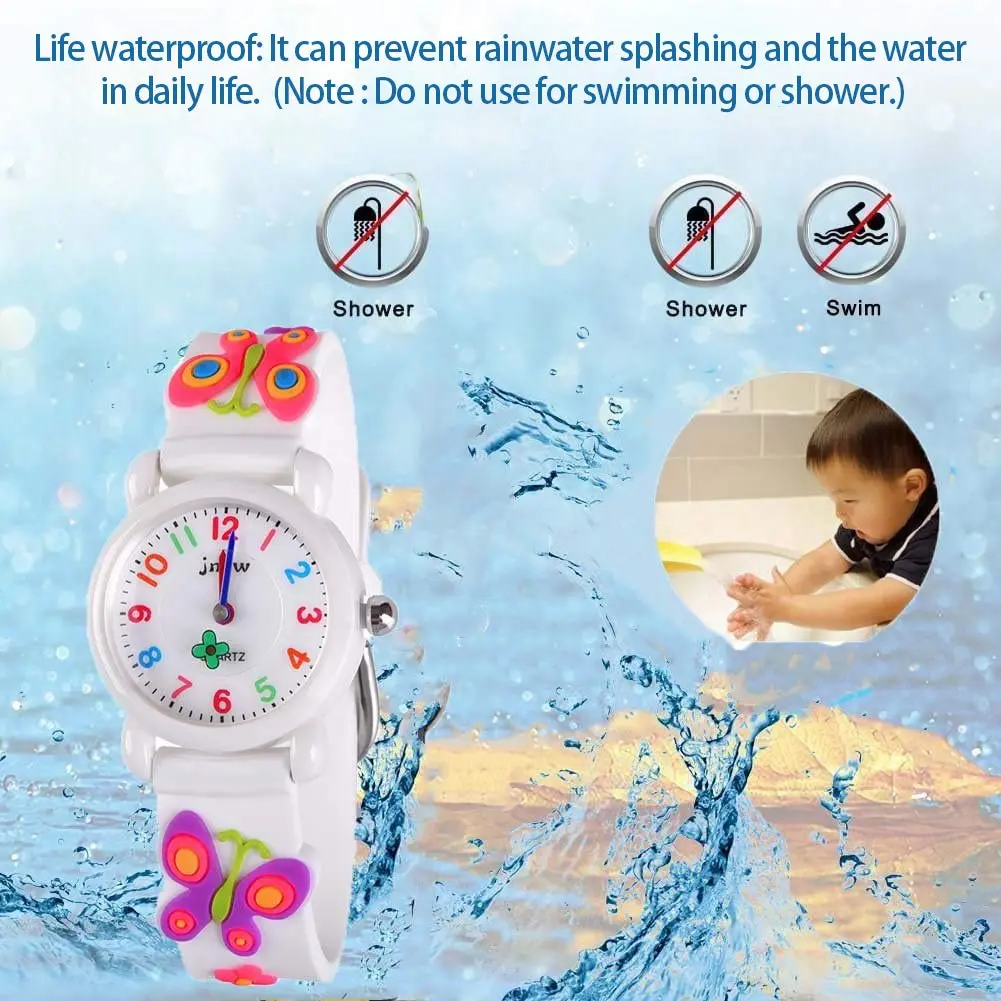 Kids Gift Waterproof Watch, 3D Cartoon Design, Butterfly White | Traditional Pointer & Watch Dial for Kids - view 3