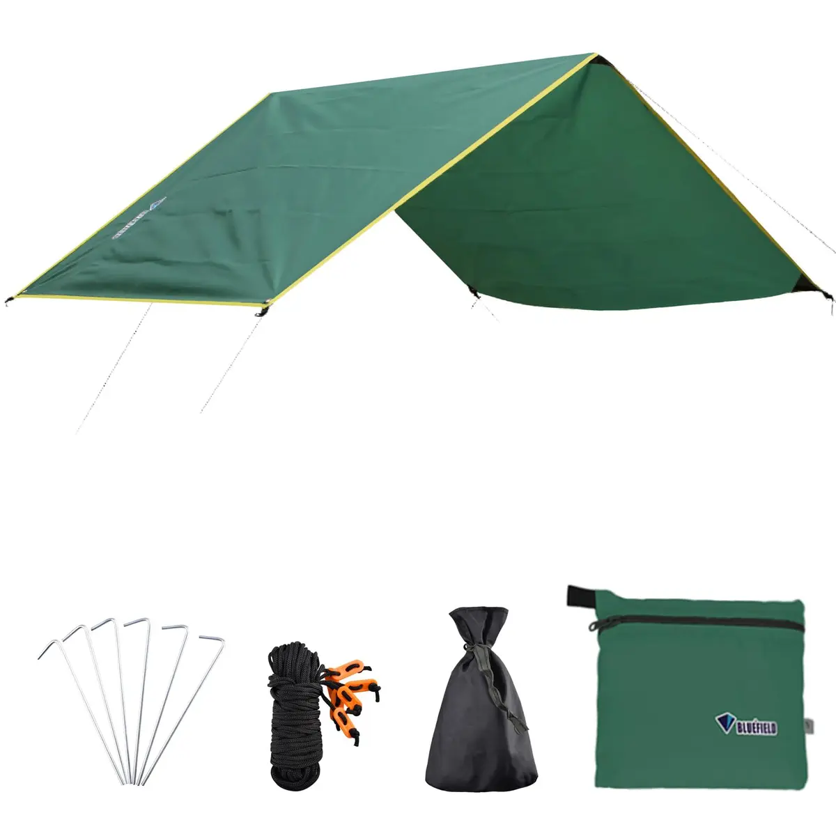 Azarxis Hammock Camping Tarp Rain Fly Shelter Cover | Waterproof 210T Polyester, Green, 7.22 x 4.92 ft - main product image