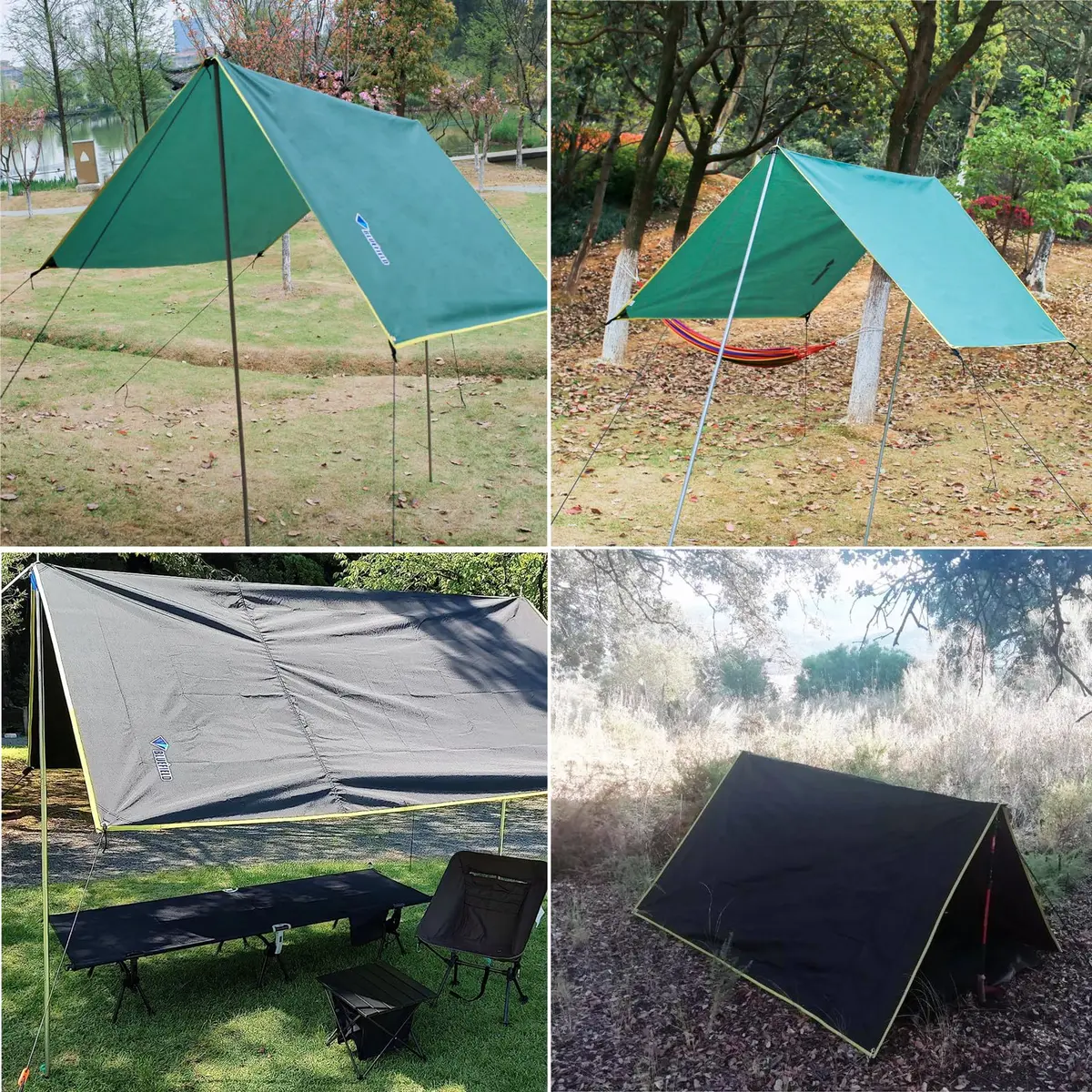 Azarxis Hammock Camping Tarp Rain Fly Shelter Cover | Waterproof 210T Polyester, Green, 7.22 x 5.91 ft - view 7