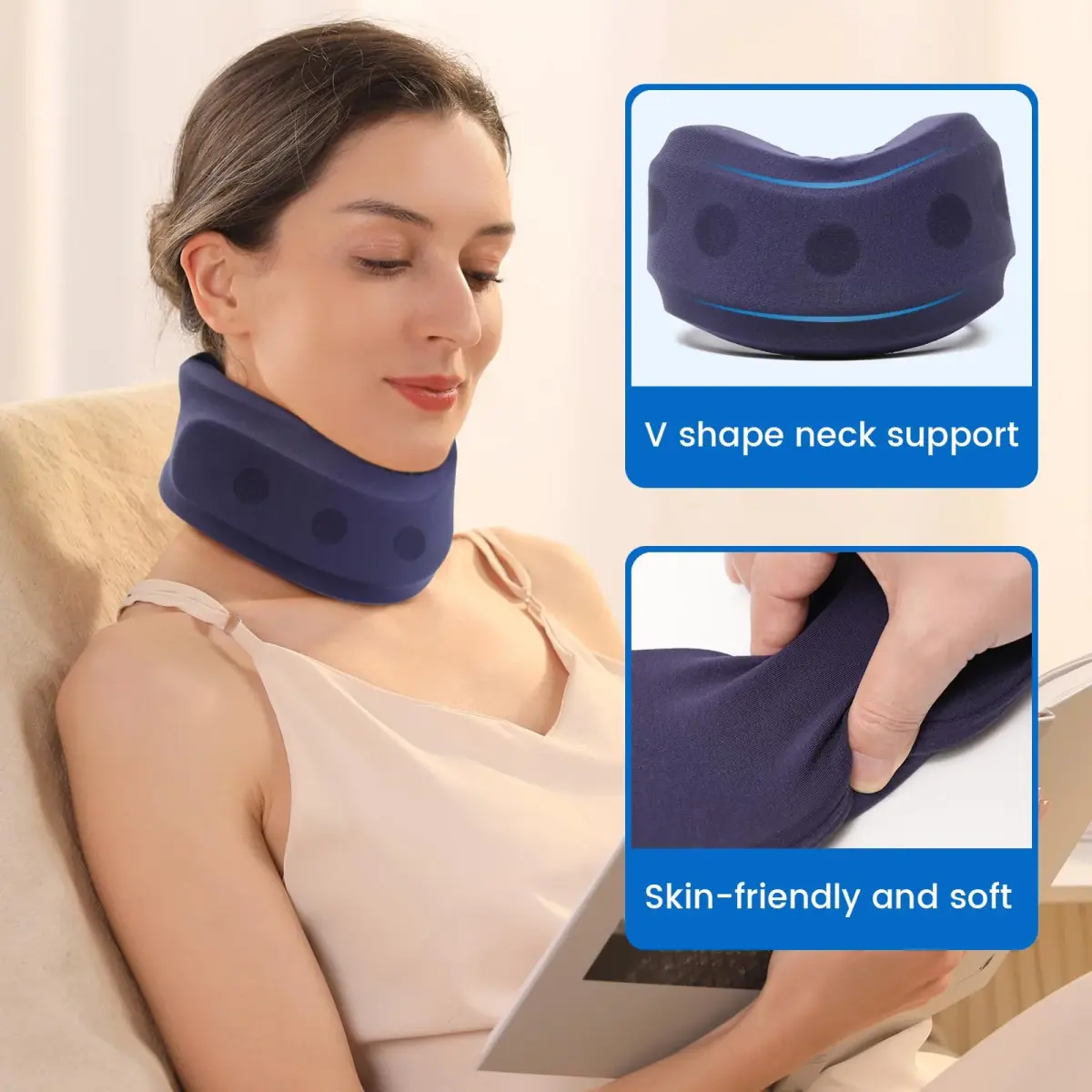 Velpeau Enhanced Blue Neck Brace 3.3" (8.4cm) | Soft Cervical Collar for Neck Pain & Support - view 3