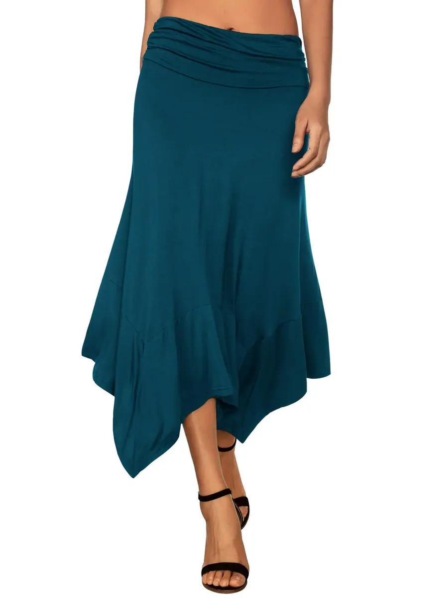 DJT Women's Flowy Midi Skirt Teal | High Low Hanky Hemline, X-Large, Summer Breathable - main product image