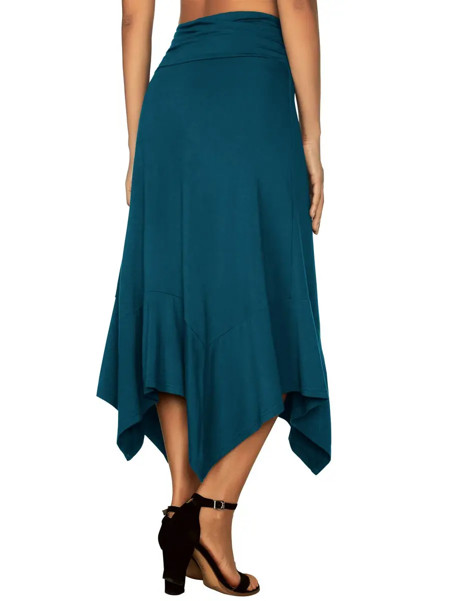 DJT Women's Flowy Midi Skirt Teal | High Low Hanky Hemline, X-Large, Summer Breathable - view 6