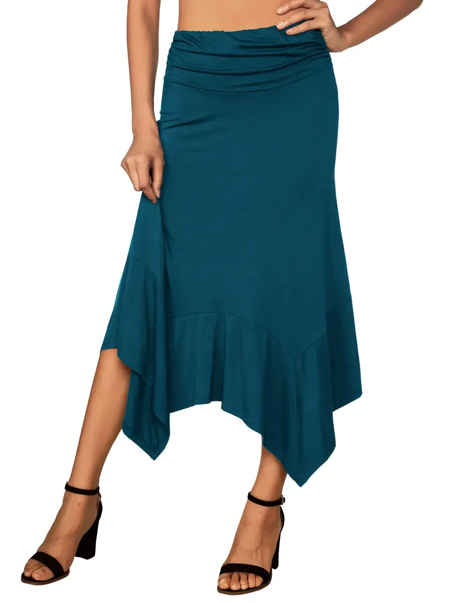DJT Women's Flowy Midi Skirt Teal | High Low Hanky Hemline, X-Large, Summer Breathable - view 2
