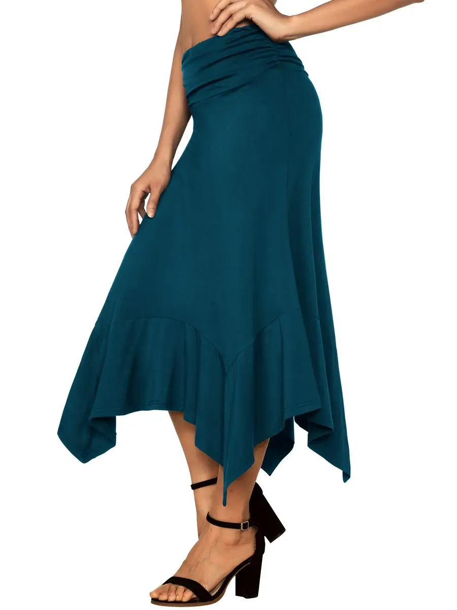 DJT Women's Flowy Midi Skirt Teal | High Low Hanky Hemline, X-Large, Summer Breathable - view 3
