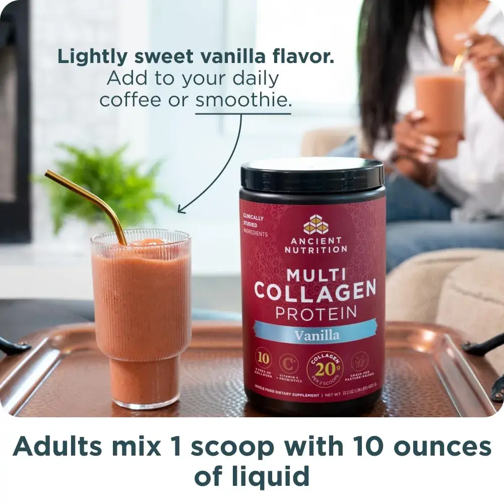 Ancient Nutrition Vanilla Multi Collagen Protein Powder with Probiotics, 24 Servings | Supports Skin, Nails, Gut Health - view 3