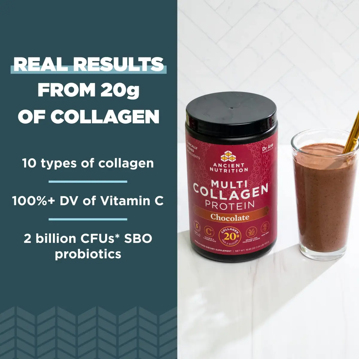 Ancient Nutrition Chocolate Multi Collagen Protein Powder with Probiotics, 40 Servings | Supports Skin, Nails, Gut Health - view 3