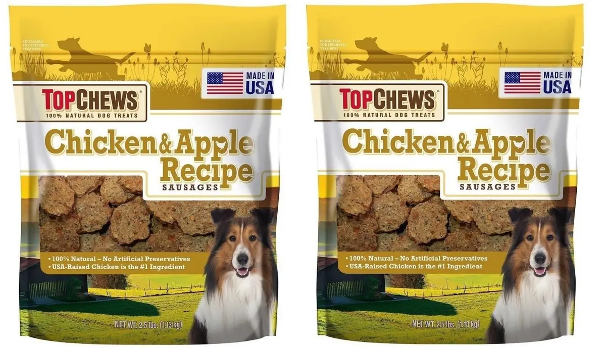 Top Chews Chicken & Apple Sausages 2Pack (40 Ounces Each) | 100% Natural Dog Treats with USA-Raised Chicken - main product image