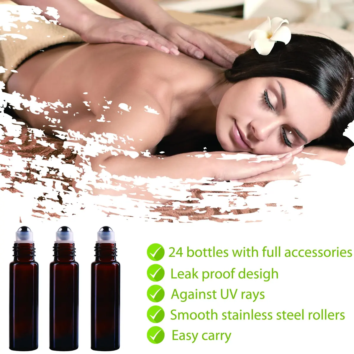 inice 24 Pack Amber Glass Roller Bottles 10ml | UV-Protected Essential Oil Containers - view 7