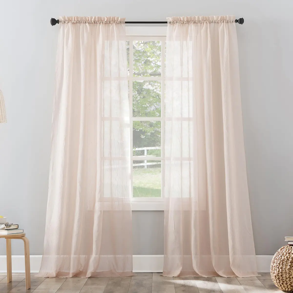 No. 918 Erica Crushed Sheer Voile Curtain Panel 51" x 95" | Elegant Sheer Pink Window Covering - main product image