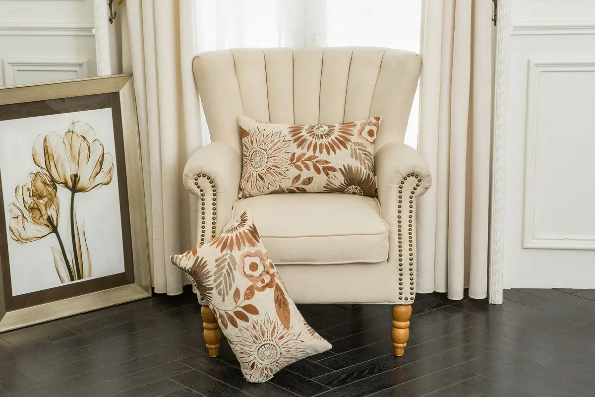 Mika Home Pack of 2 Decorative Rectangular Throw Pillow Covers 12x20 Inches | Sunflower Pattern, Brown Cream - main product image