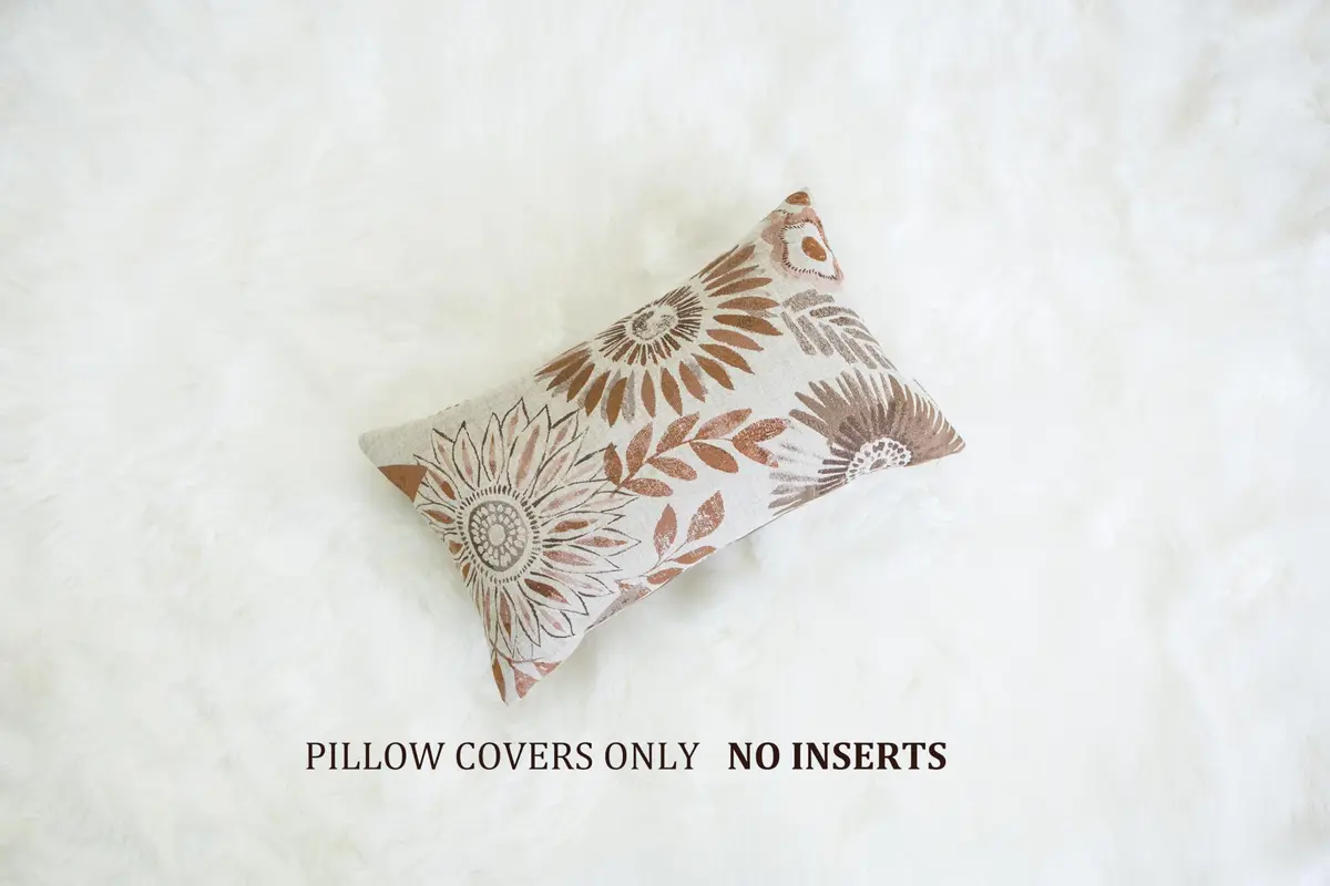 Mika Home Pack of 2 Decorative Rectangular Throw Pillow Covers 12x20 Inches | Sunflower Pattern, Brown Cream - view 2