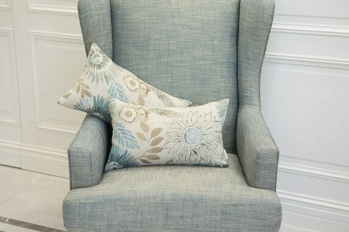 Mika Home Blue Decorative Pillow Cover 12x20 Inches | Floral Jacquard Zipper - view 4