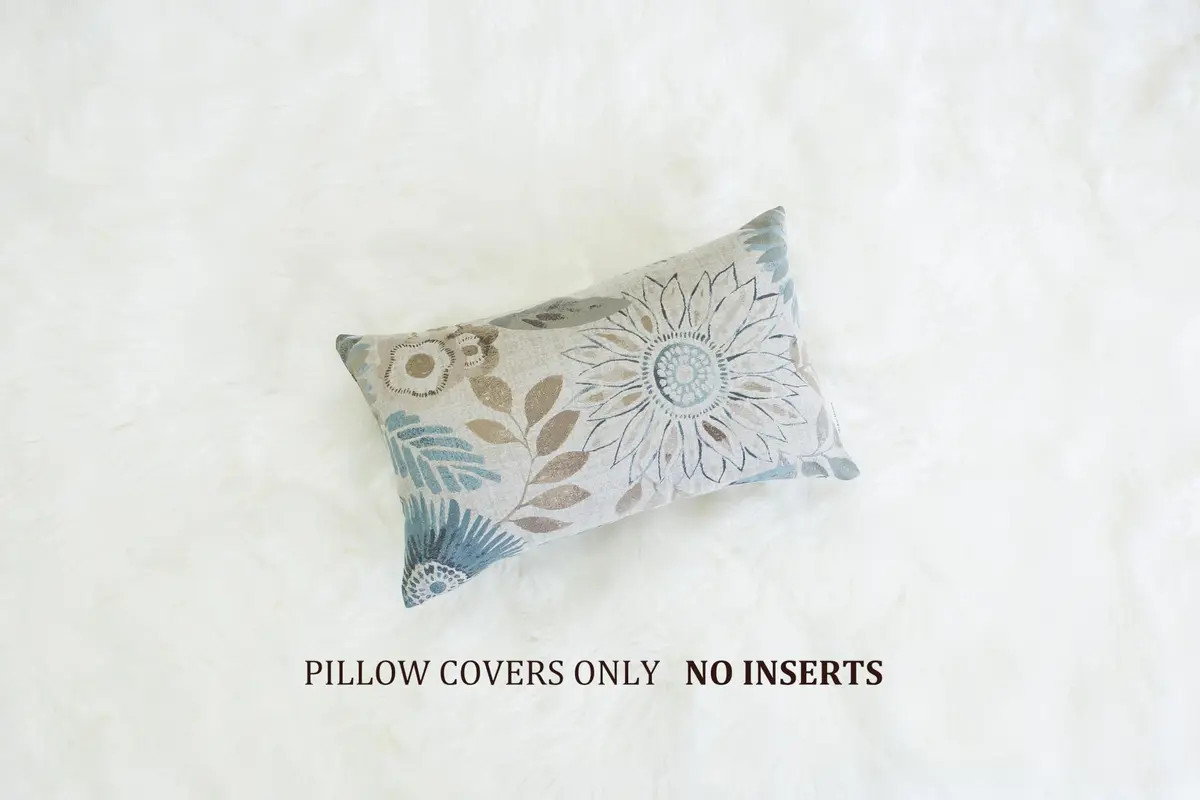 Mika Home Blue Decorative Pillow Cover 12x20 Inches | Floral Jacquard Zipper - view 2