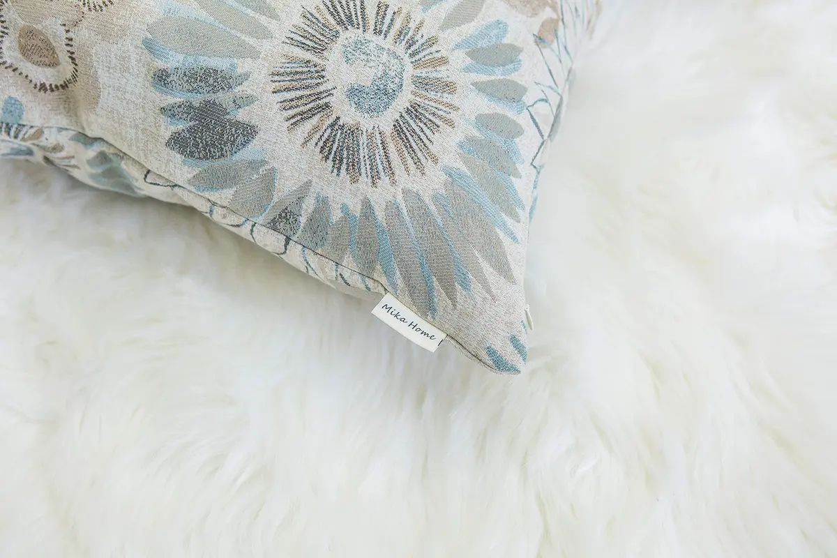 Mika Home Blue Decorative Pillow Cover 12x20 Inches | Floral Jacquard Zipper - view 3