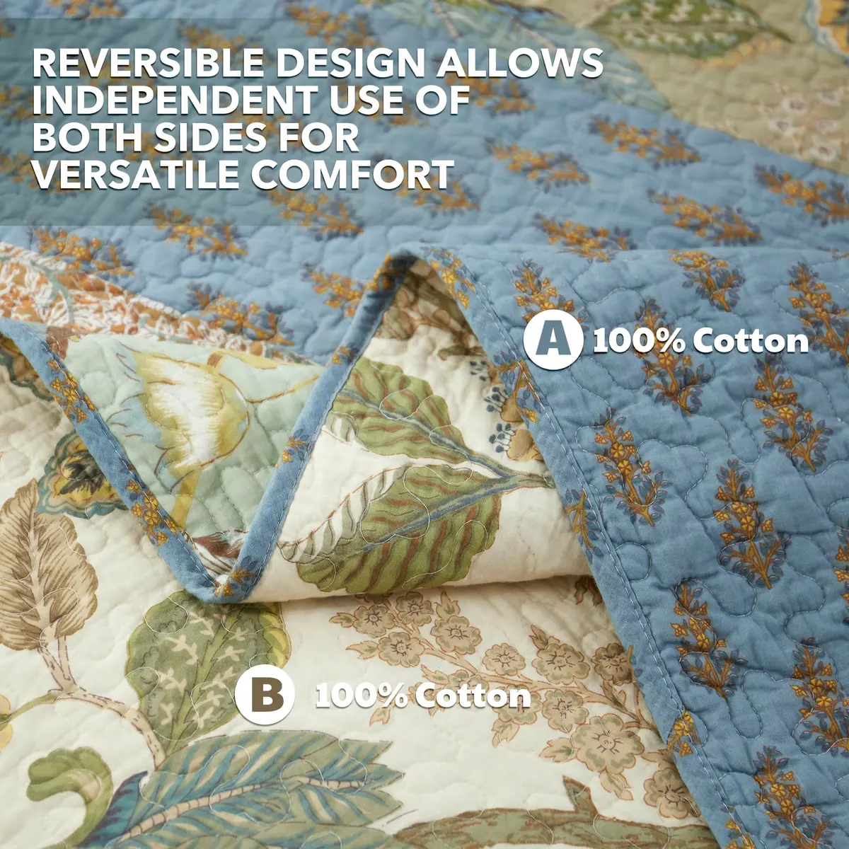 NEWLAKE Bohemian Floral Patchwork Cotton Quilt Set Queen Size 236cm x 249cm (90 x 98 Inch) | All-Season Breathable Bedspread with 2 Pillow Shams - view 3