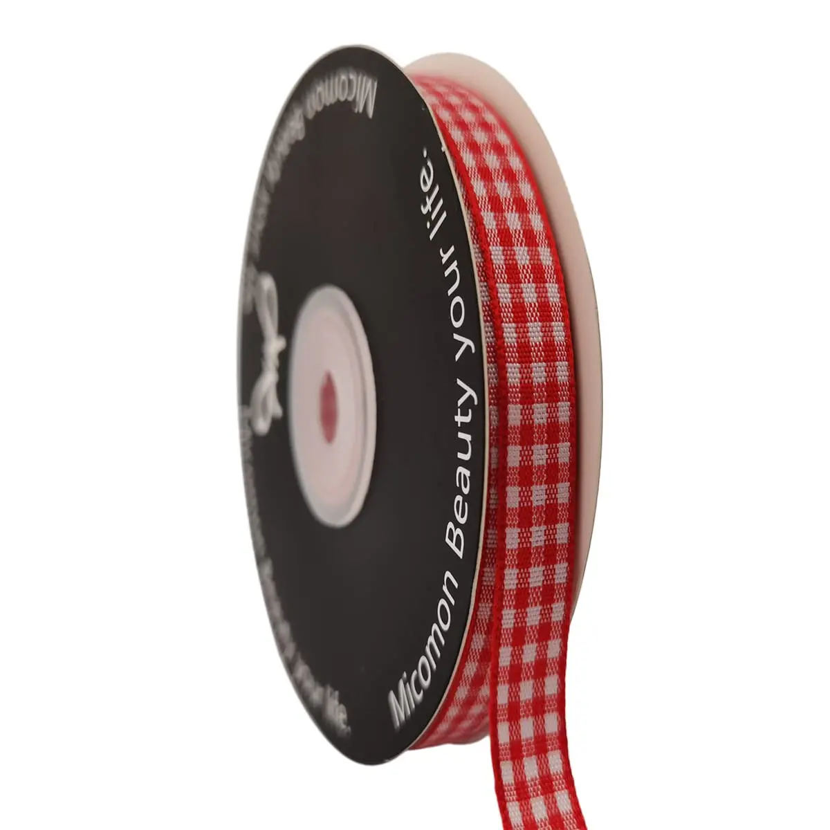 Micomon Red and White Gingham Ribbon 25 Yards | Eco-Friendly Polyester, OEKO-TEX Certified (70-120 chars) - main product image