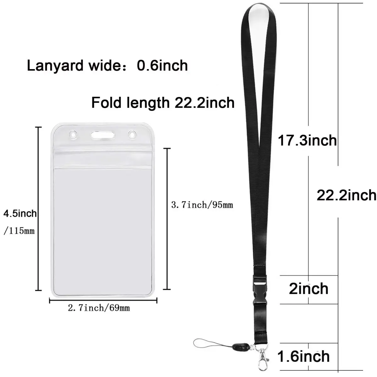 YOUOWO Vertical ID Badge Holder with Black Lanyard 11cm (4.5 inches) | Waterproof & Resealable - view 2