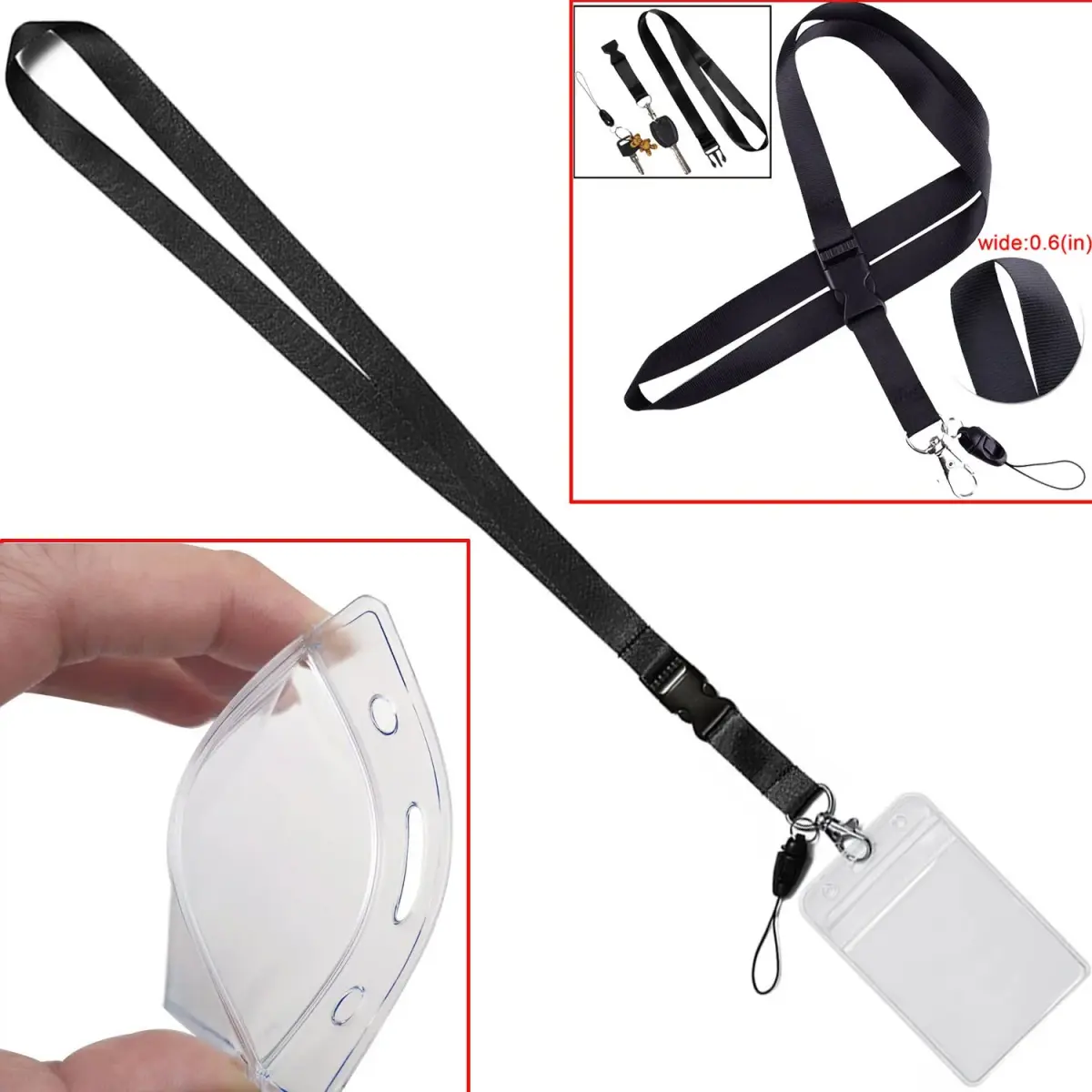 YOUOWO Vertical ID Badge Holder with Black Lanyard 11cm (4.5 inches) | Waterproof & Resealable - view 3