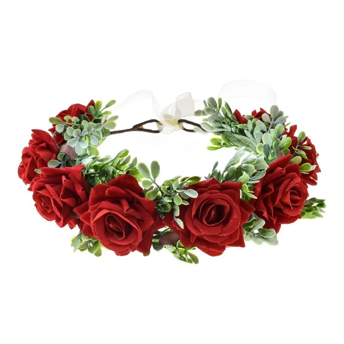 Vividsun Red Flower Crown Floral Headpiece Festival Wedding Hair Wreath 1 Count (Pack of 1) - main product image