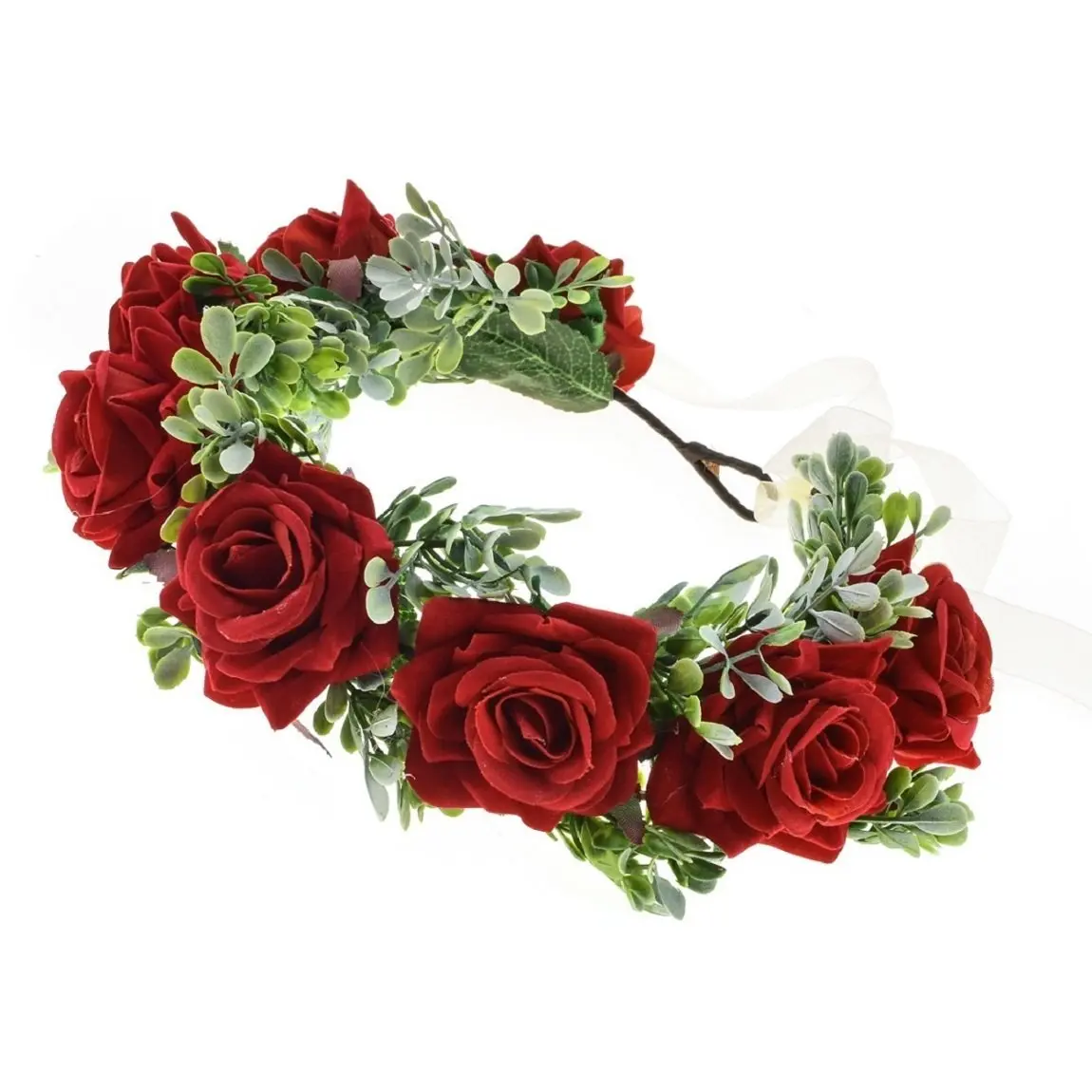 Vividsun Red Flower Crown Floral Headpiece Festival Wedding Hair Wreath 1 Count (Pack of 1) - view 2