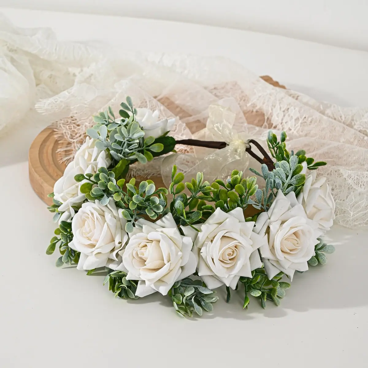 Vividsun Women Flower Crown Floral Headpiece White | Hand-Made Fabric Floral Wreath - view 6
