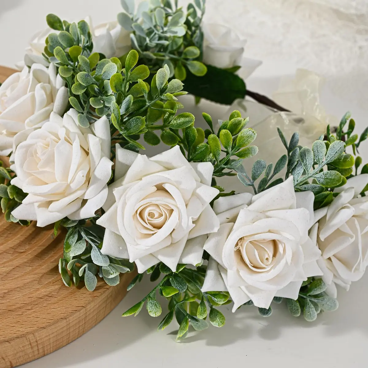Vividsun Women Flower Crown Floral Headpiece White | Hand-Made Fabric Floral Wreath - view 7