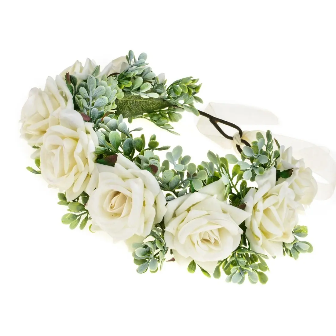 Vividsun Women Flower Crown Floral Headpiece White | Hand-Made Fabric Floral Wreath - view 2