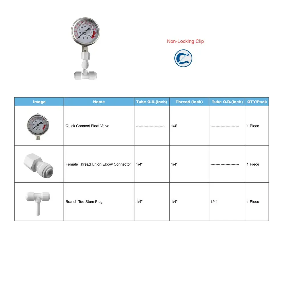 PureSec Water Pressure Gauge Oil Filled Vibration Proof Stainless-Steel 2-1/2" Dial Size Dual-Scale with 1/4" NPT Bottom Mount and 1/4" RO Fittings for RO System (0-0.7kg(MPa)/0-100psi) | Quiet, Durable, Accurate - view 2