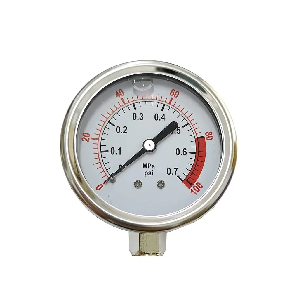 PureSec Water Pressure Gauge Oil Filled Vibration Proof Stainless-Steel 2-1/2" Dial Size Dual-Scale with 1/4" NPT Bottom Mount and 1/4" RO Fittings for RO System (0-0.7kg(MPa)/0-100psi) | Quiet, Durable, Accurate - view 3