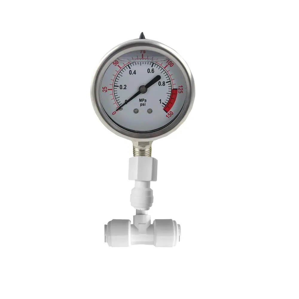 PureSec Water Pressure Gauge Oil Filled Stainless-Steel 2-1/2" Dial Size Dual-Scale with 1/4" Lower Mount for RO System (0-1kg(MPa)/0-150psi) | Quiet, Durable, Accurate - main product image