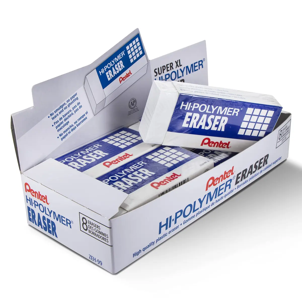 Pentel Hi-Polymer Block Eraser, Super XL White, 8-Pack | Latex-Free, Large Block for Precise Erasing - main product image