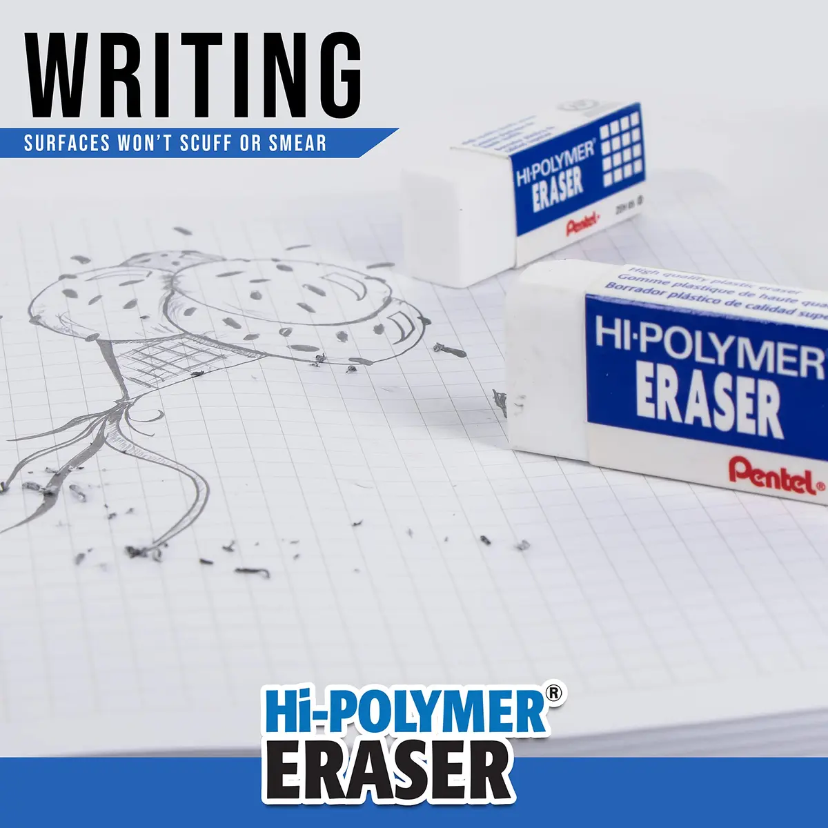 Pentel Hi-Polymer Block Eraser, Super XL White, 8-Pack | Latex-Free, Large Block for Precise Erasing - view 5