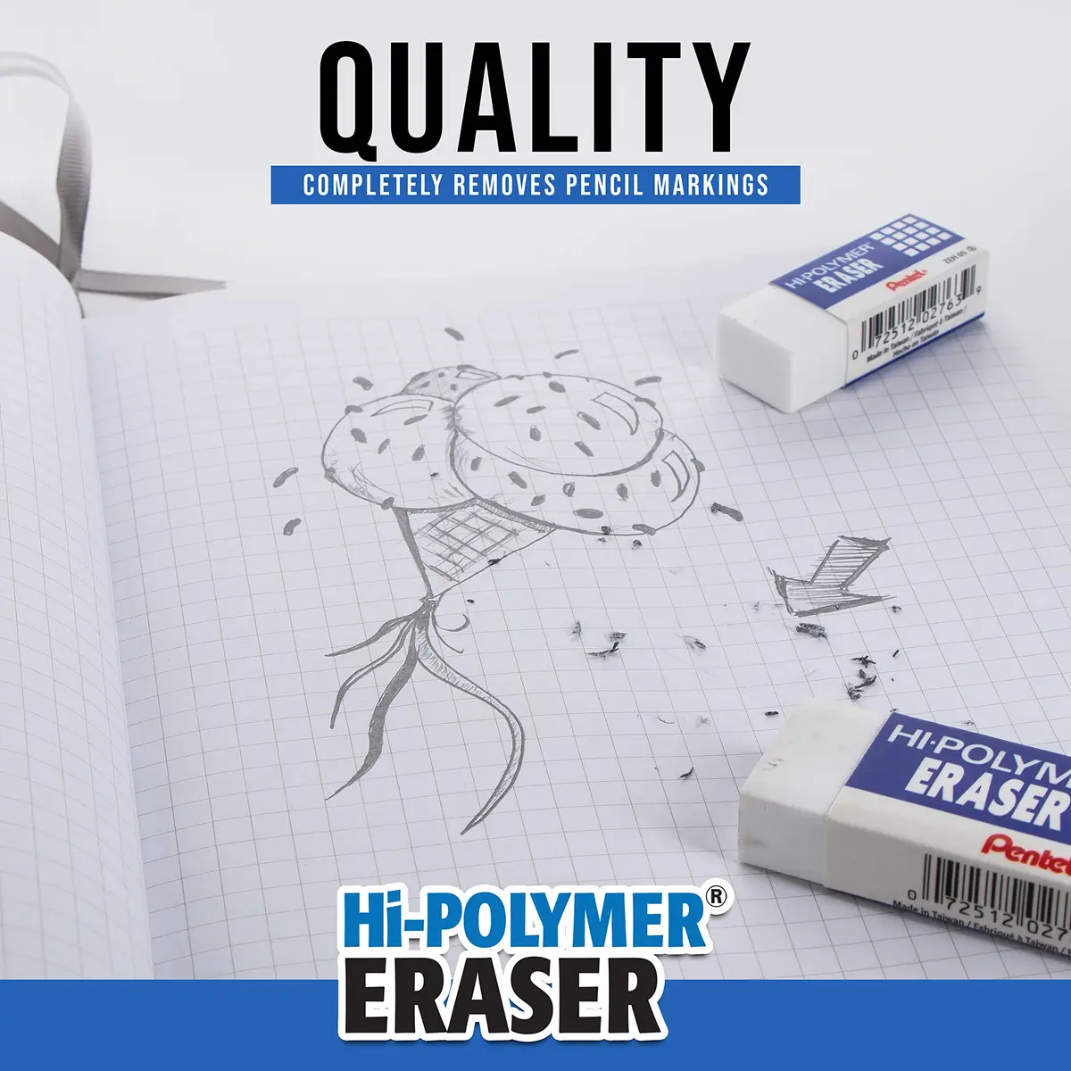 Pentel Hi-Polymer Block Eraser, Super XL White, 8-Pack | Latex-Free, Large Block for Precise Erasing - view 4
