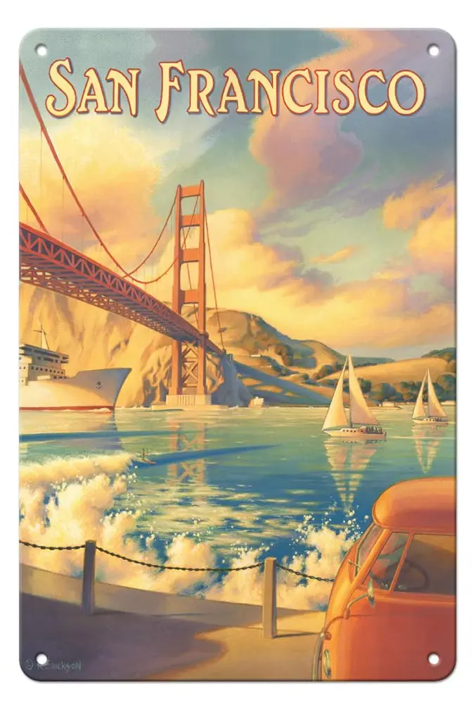 Pacifica Island Art Golden Gate Bridge Metal Sign 8x12 Inch | Vintage Travel Poster - main product image