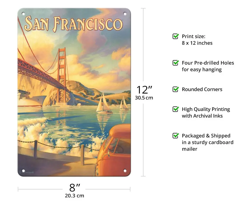 Pacifica Island Art Golden Gate Bridge Metal Sign 8x12 Inch | Vintage Travel Poster - view 2